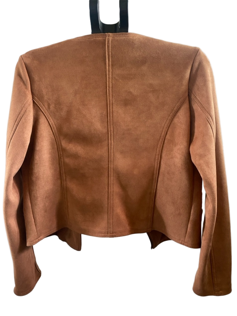 Haute Monde Women's Faux Suede Open Front Jacket in Cognac Size M - Picture 2 of 12
